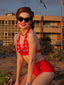 Costumi scollo all'americana pois rosso anni '50