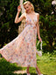 Abito vintage con lacci e cinturino floreale rosa chiaro
