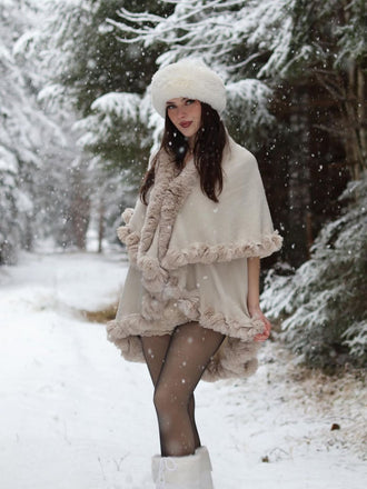 Scialle con collo di pelliccia a doppio strato cachi anni '50