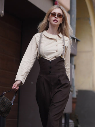 2PCS Camicetta in cotone e pantaloni con bretelle anni '30