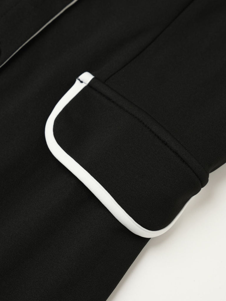 Abito aderente senza maniche con revers e bottoni nero anni '60