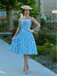 Abito scollo all'americana lacci e margherite blu anni '50