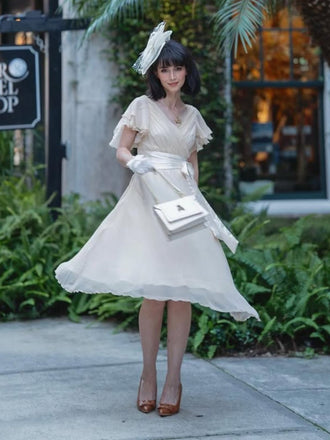 Abito da cocktail in tulle in raso champagne anni '50