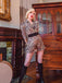 2PCS Tuta corta con revers leopardo e gonna cachi anni '50
