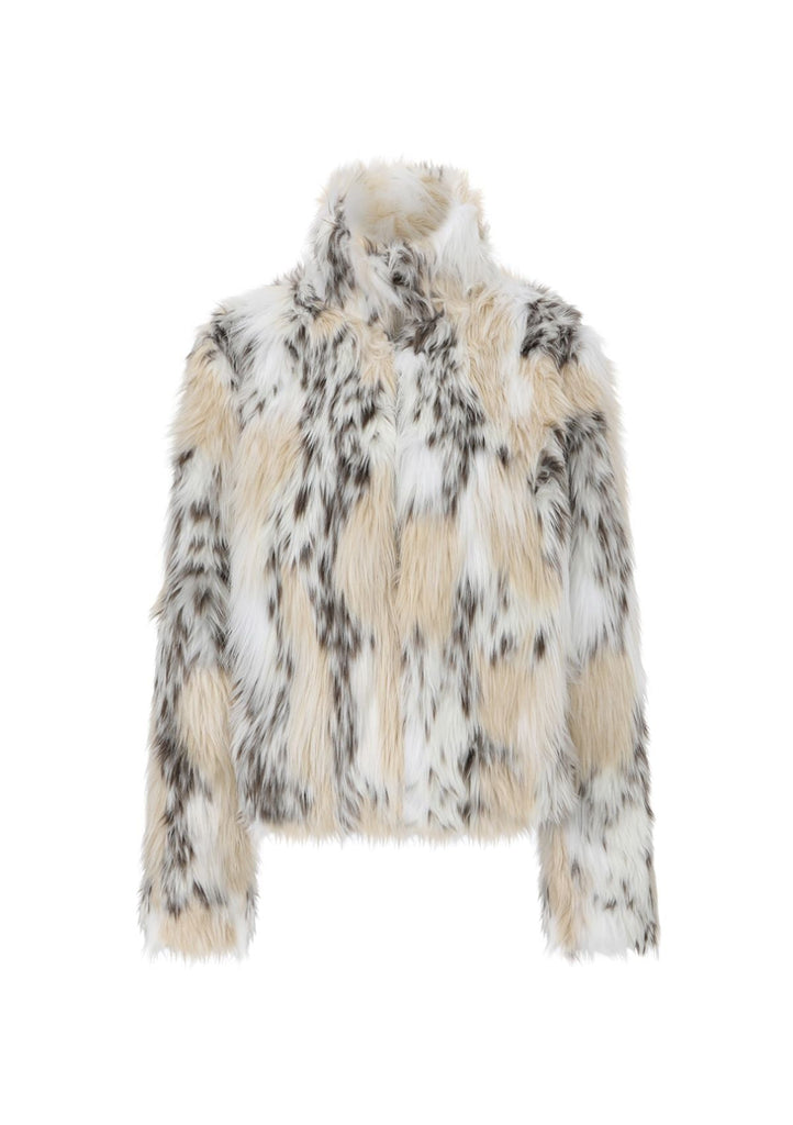 Giacca in pelliccia sintetica con stampa leopardata bianca anni '80