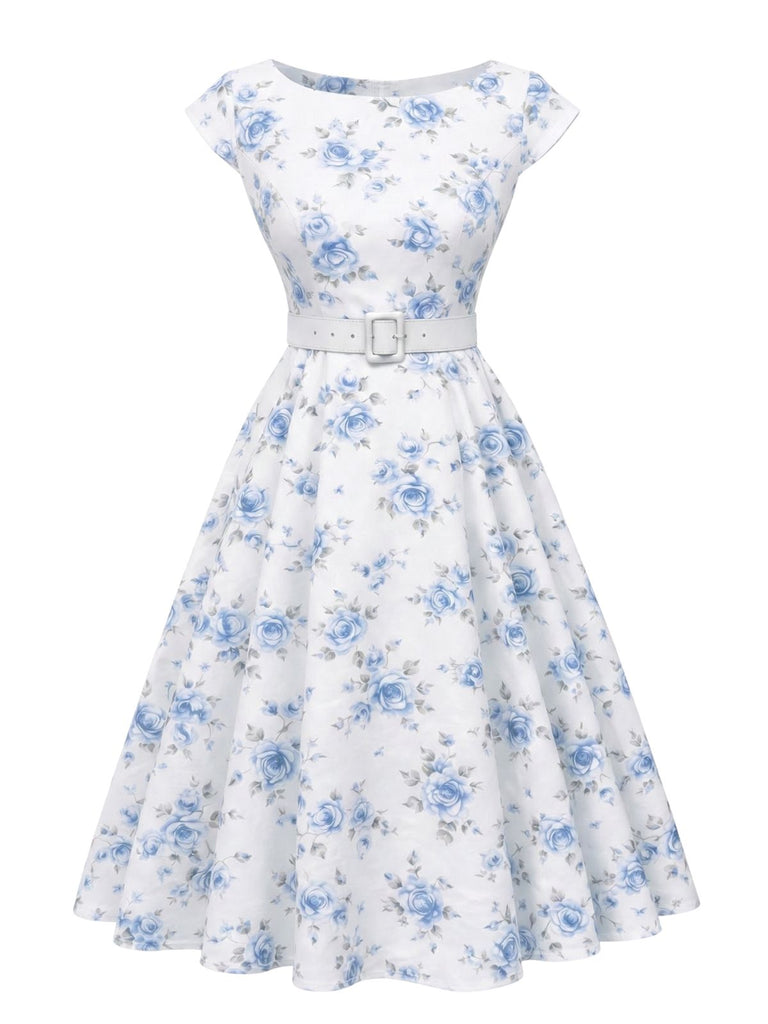 [Prevendita] Abito floreale antico bianco con scollo a barca anni '50