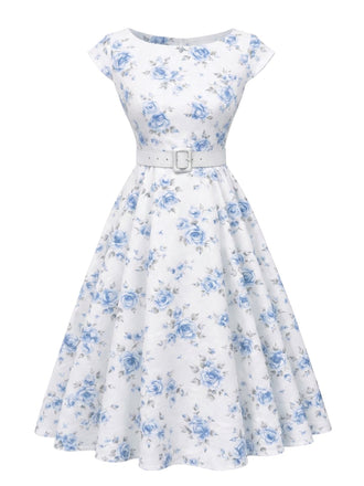 [Prevendita] Abito floreale antico bianco con scollo a barca anni '50