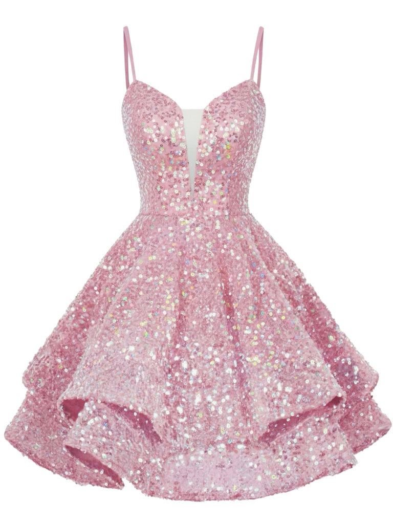 Mini abito da festa con scollo a V profondo e lacci rosso anni '50