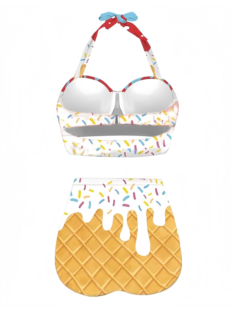 bikini cono gelato con scollo all'americana rosso anni '70