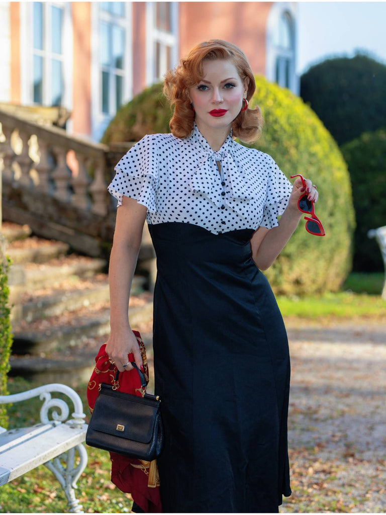 Abito da sirena con laccetti al collo nero anni '30