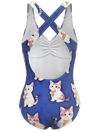 [Prevendita] Costume Intero con Stampa Gatto e Gelato Incrociato Anni '60 2