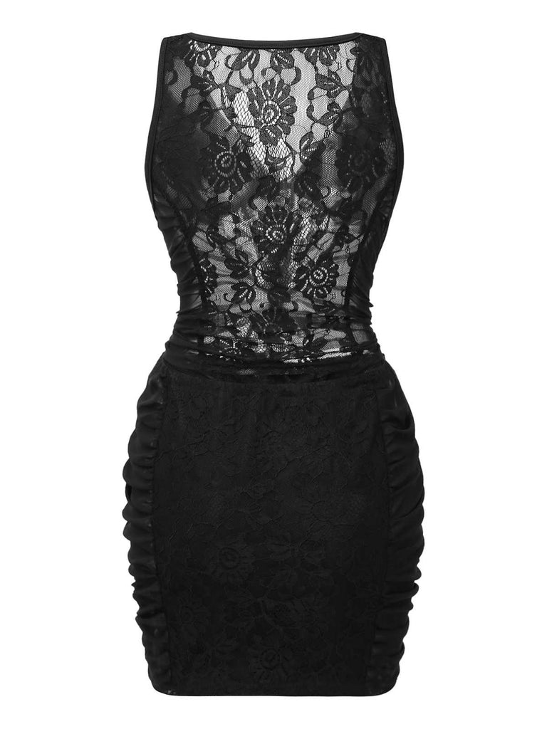 2PCS Top e gonna floreale trasparenti in pizzo nero anni '60