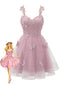 [Prevendita] Miniabito Homecoming rosa anni '60 in tulle glitterato con farfalle