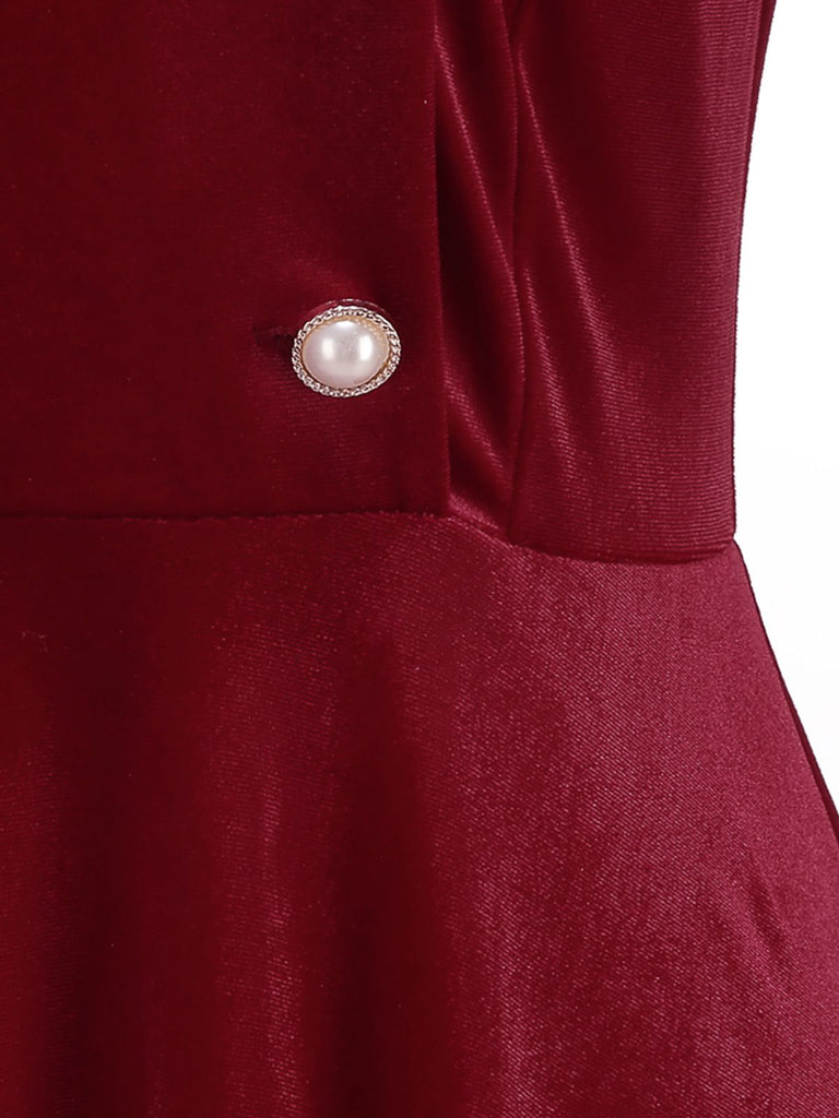 Abito in velluto con collo di pelliccia di Babbo Natale rosso anni '50