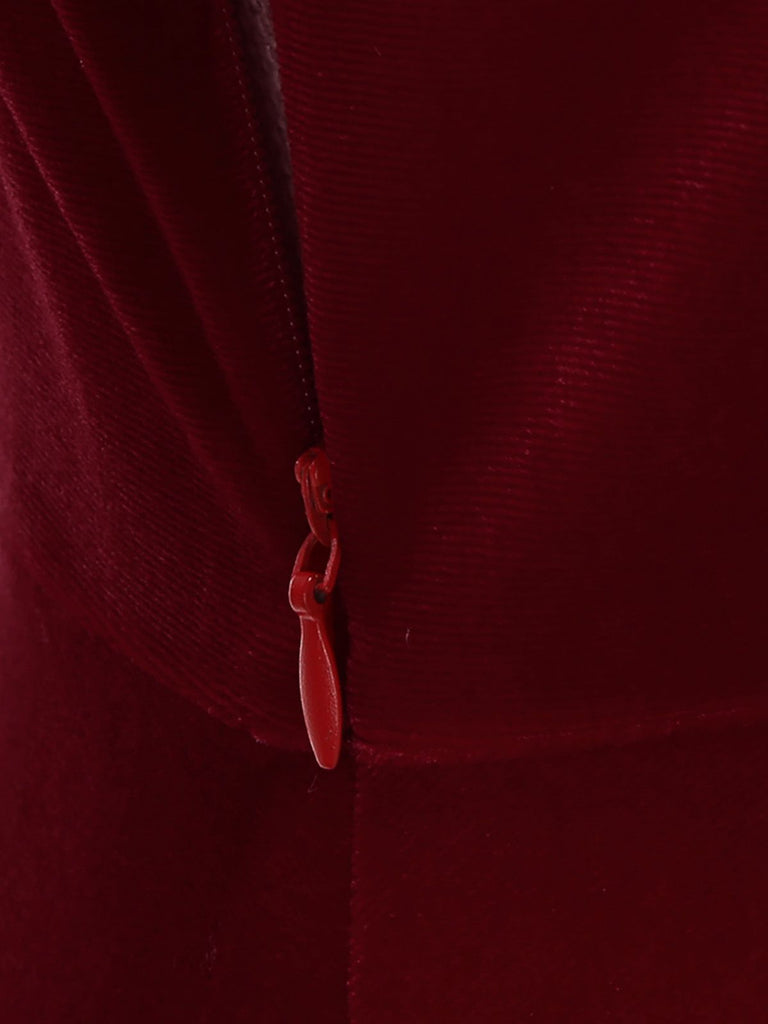 Abito in velluto con collo di pelliccia di Babbo Natale rosso anni '50