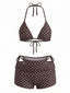 3PCS Set Bikini Marrone Anni '50 a Pois Scollo All'americana e Pantaloncini