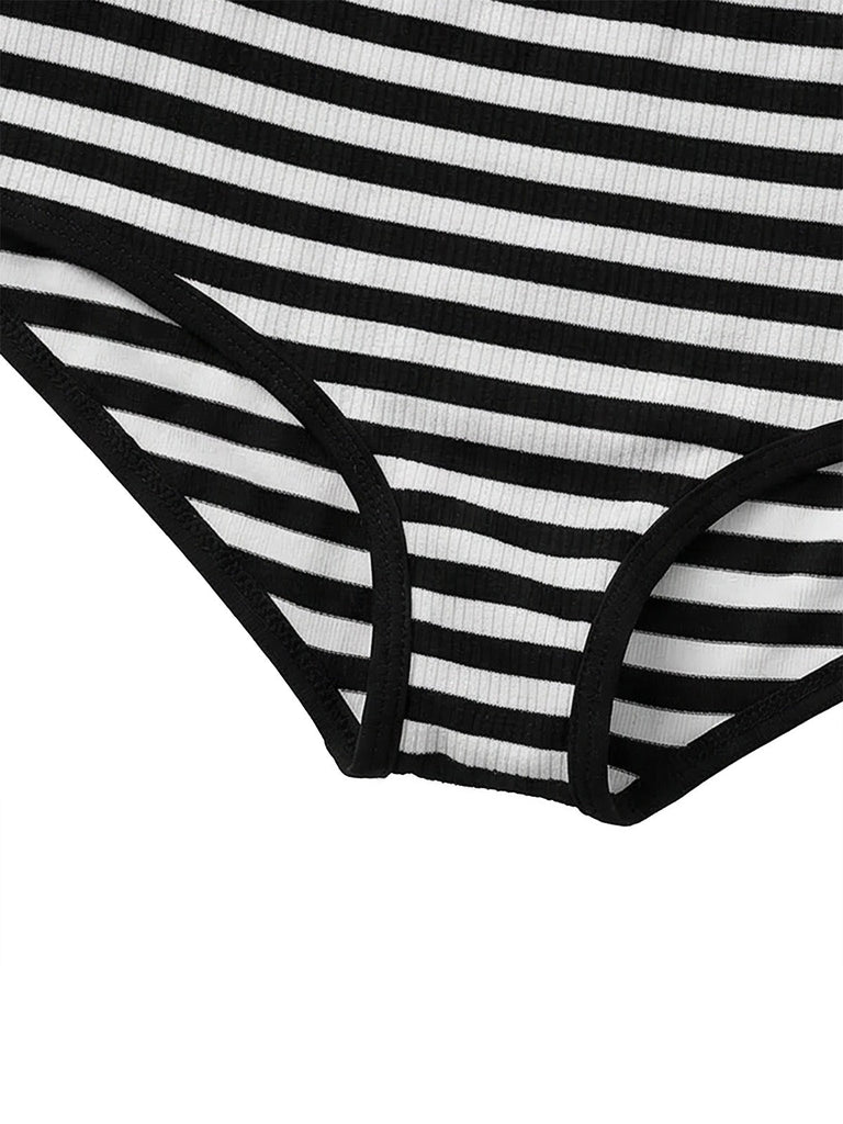 3 Pezzi Righe Set Bikini & Sheer Cover-Up Tank Anni '80