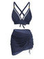 3PCS Bikini blu anni '50 con bottoni in metallo massiccio
