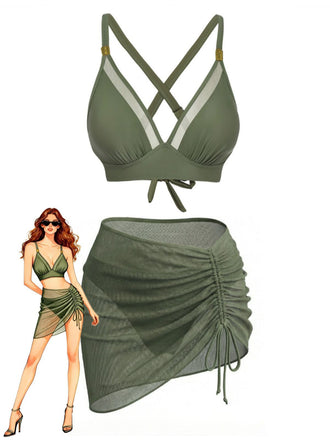 3PCS-Bikini-con-bottoni-in-metallo-massiccio-anni '50