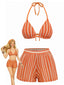 3PCS Bikini e copricostume anni '70 boho in maglia a righe