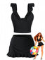 3PCS Gonna bikini nero anni '50 volant con scollo a V