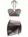 Set Bikini 3PCS Multicolor Halter Rainbow Stripes Shell-con Spalline Anni '70 2