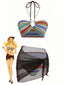 3PCS Set Bikini Multicolore Anni '70 Arcobaleno a Righe Con Conchiglia