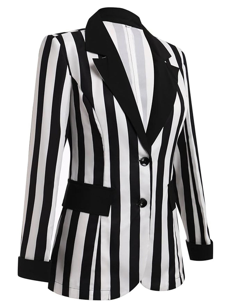 Blazer a righe con risvolto a contrasto bianco e nero anni '50