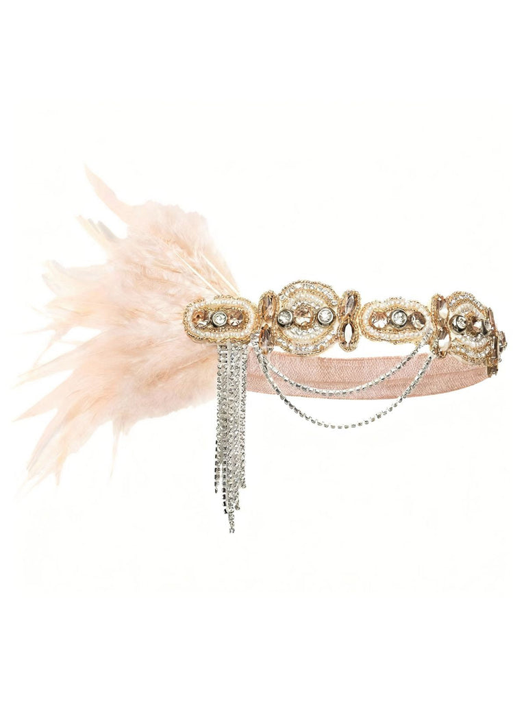 Cerchietto flapper con piume e cristalli Gatsby anni '20