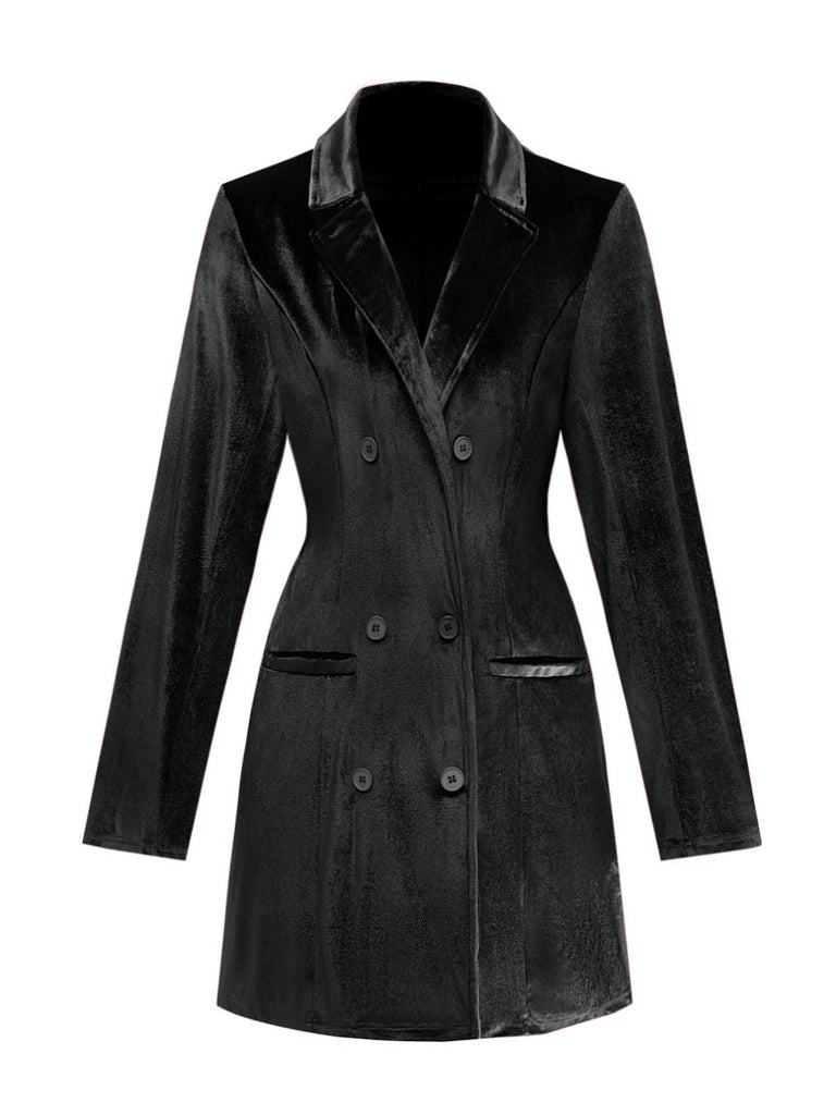 Abito blazer in velluto a maniche lunghe tinta unita anni '60