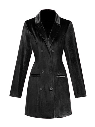 Abito blazer in velluto a maniche lunghe tinta unita nero anni '60