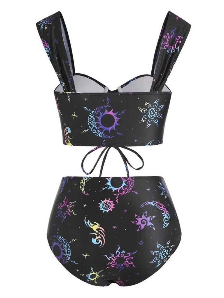 Set Bikini stampa neon nebula gotico nero anni '80