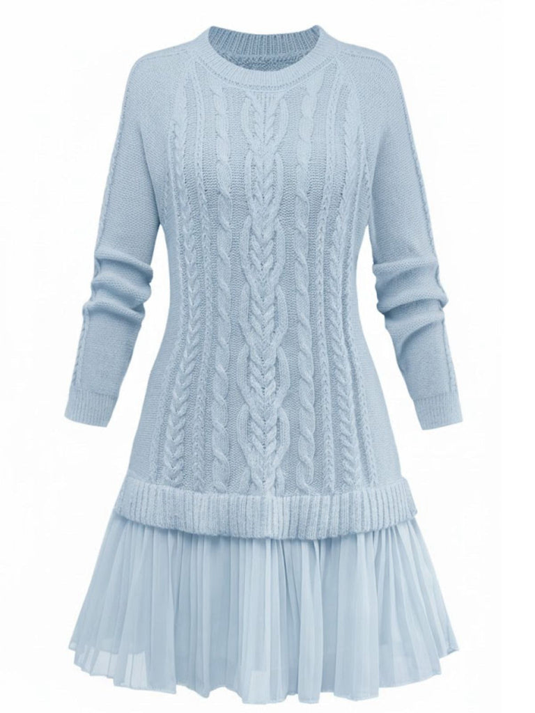 Abito in maglia a trecce con orlo plissettato anni '40