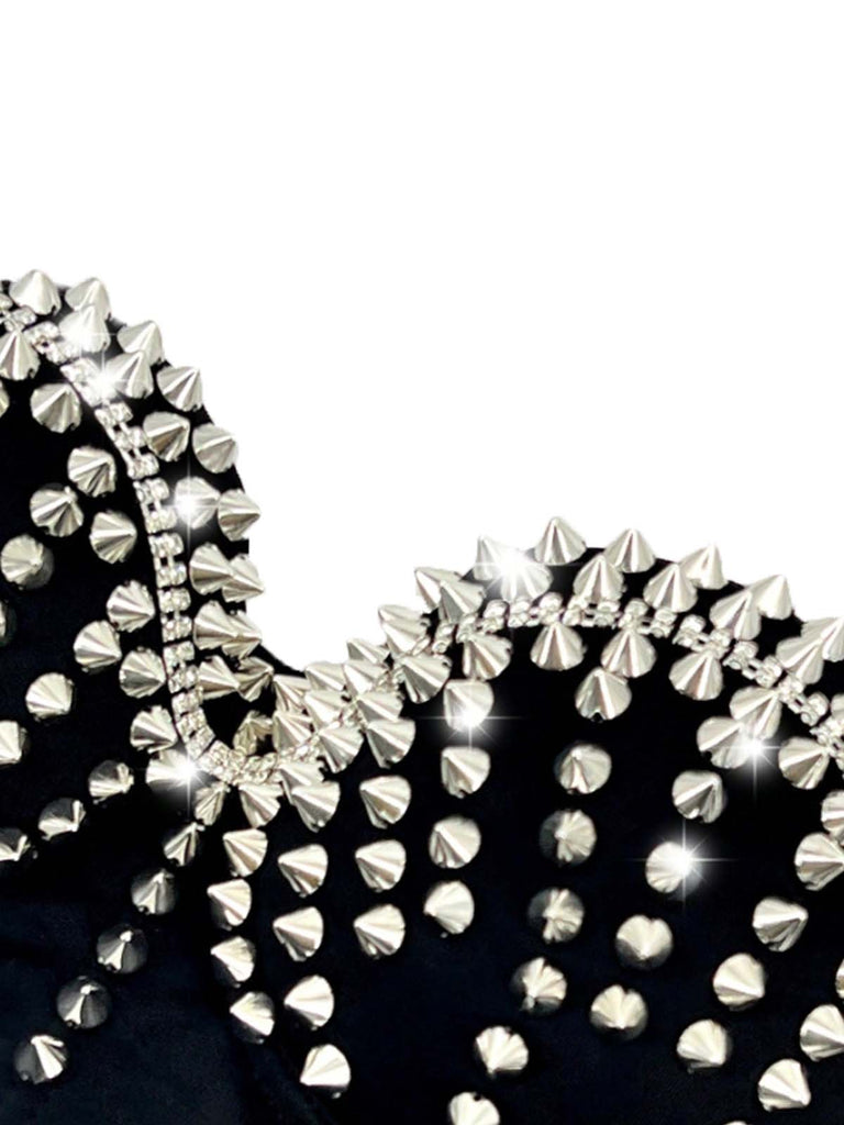 Corsetto punk con rivetti metallici in raso rock anni '80