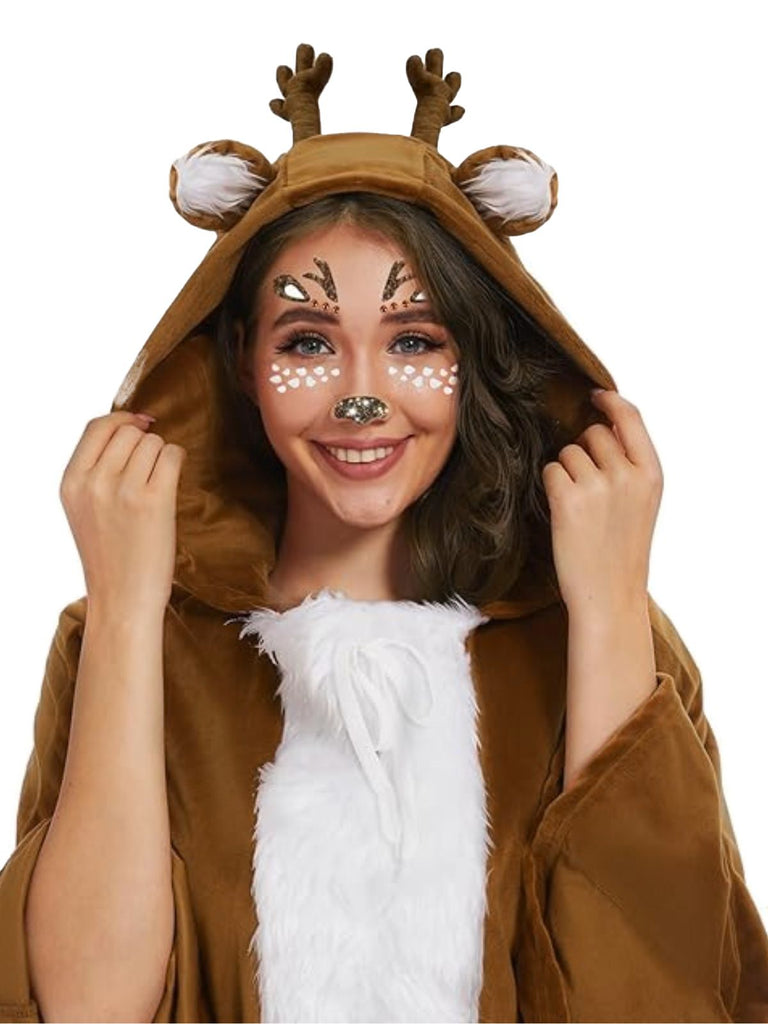 Mantella con motivo a cervo della foresta di Natale marrone anni '40