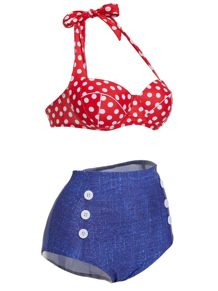 Costumi bikini scollo all'americana e pois retrò anni '50