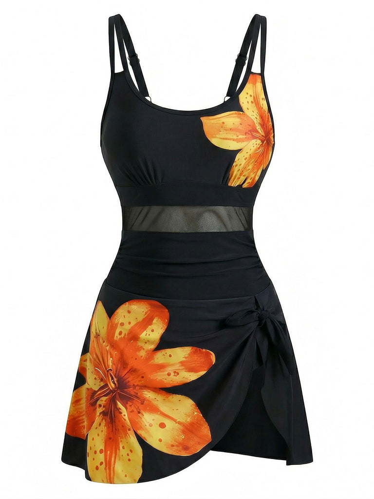 Costumi con Gonna Anni '40 Floreale Scollo Tondo Nodo e Rete