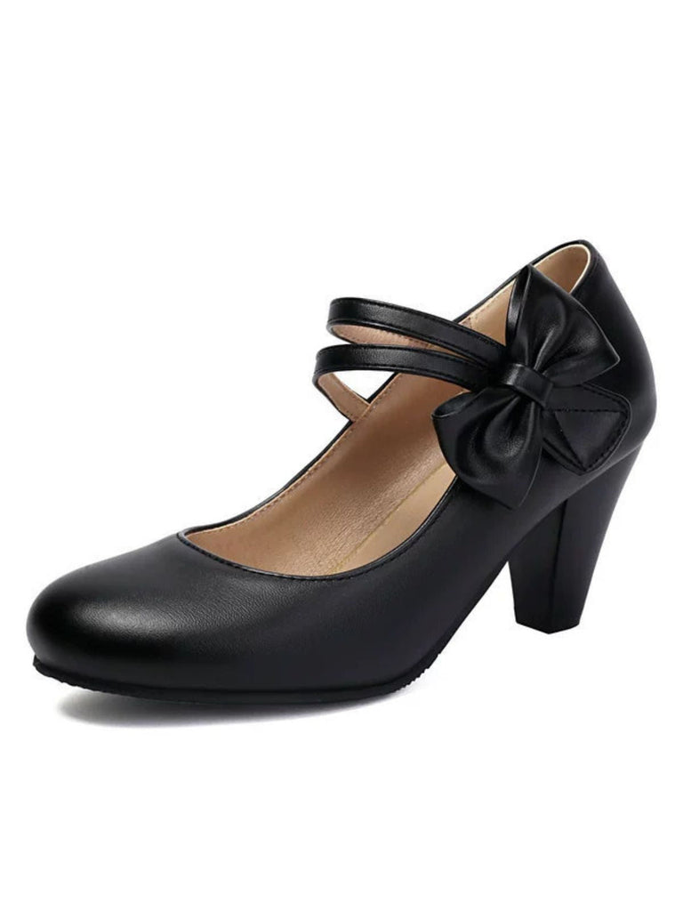 Scarpe con tacco alto in pelle con cinturino a fiocco