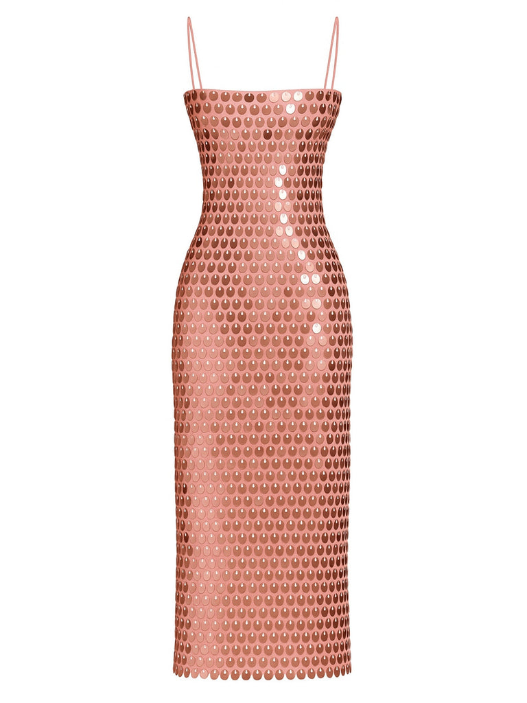 Abito con spalline sottili e spacco posteriore in paillettes anni '30