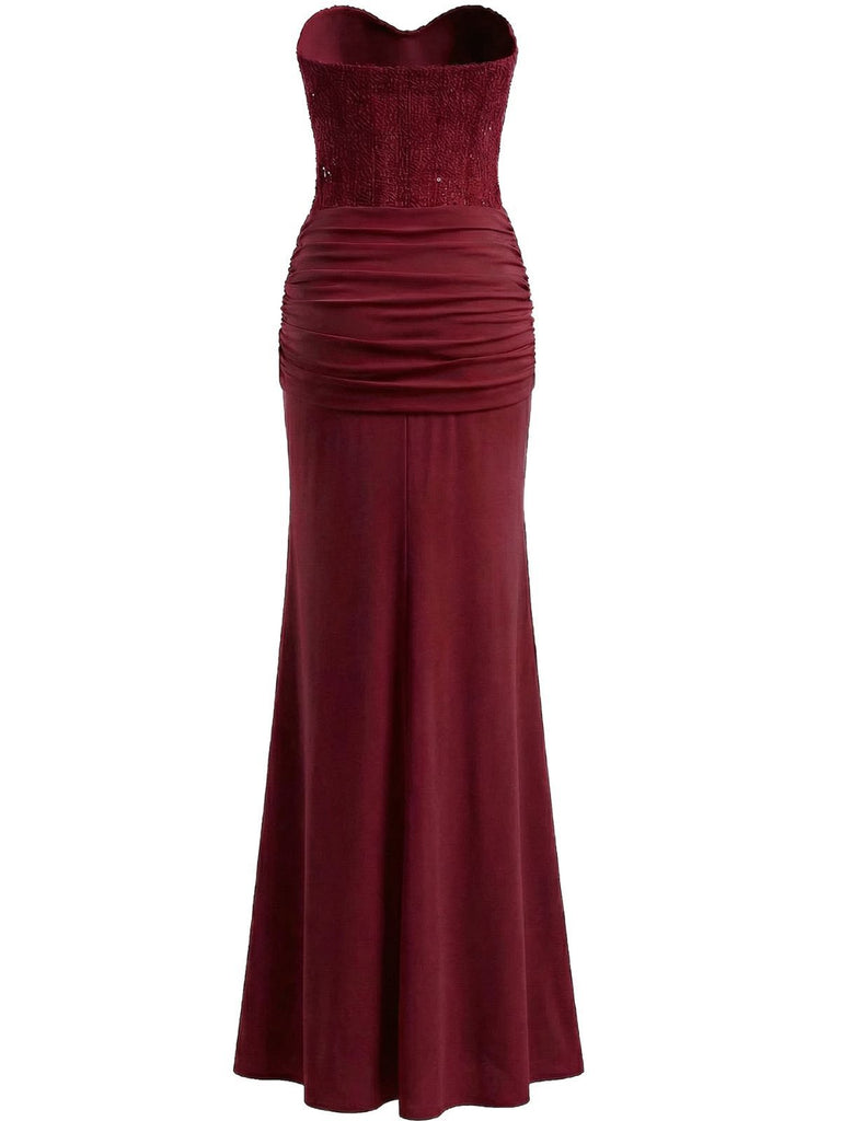 Abito lungo senza spalline a spina di pesce anni '30