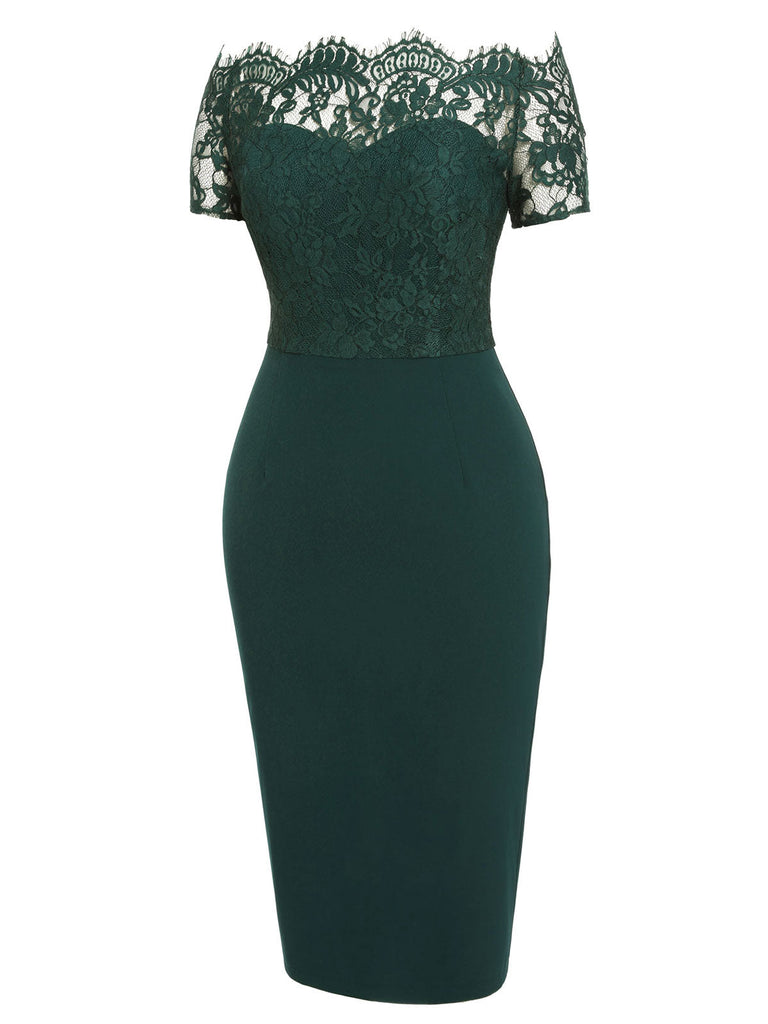 Abito in pizzo spalle scoperte verde scuro anni '60
