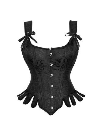 Corsetto gotico in broccato jacquard nero anni '80