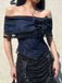 Top in pizzo con spalle scoperte e nappe Halloween blu anni '30