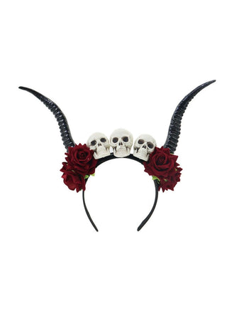 Cerchietto con corno di demone e teschio e rosa gotico