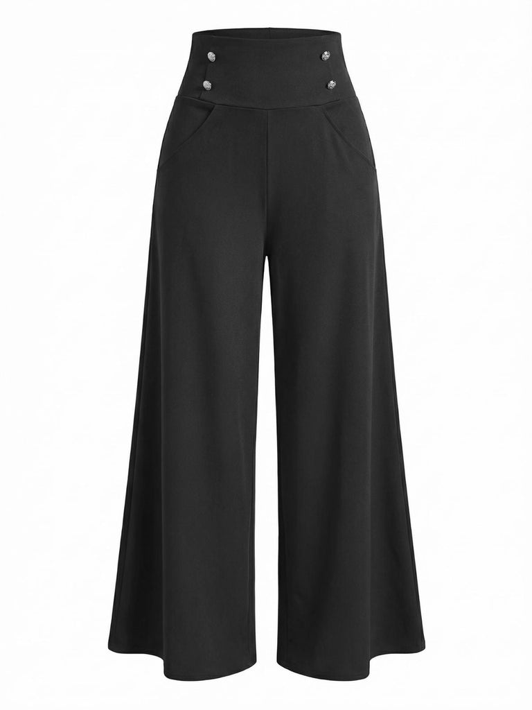 Pantaloni larghi a doppio petto a vita alta anni '50