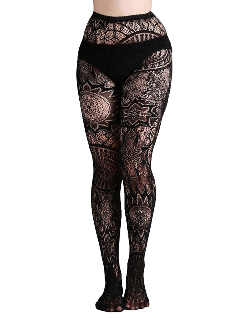Collant gotico trasparenti con floreale in pizzo Halloween