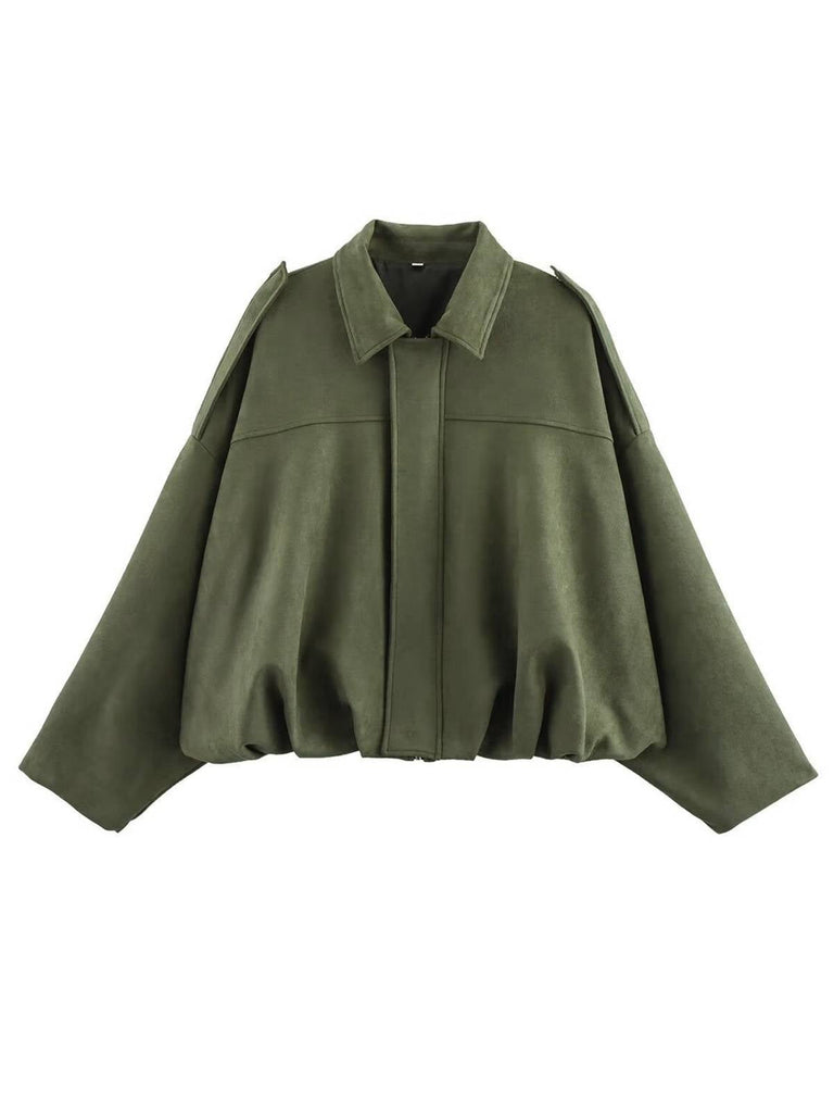 Giacca oversize in pelle scamosciata con risvolto anni '80