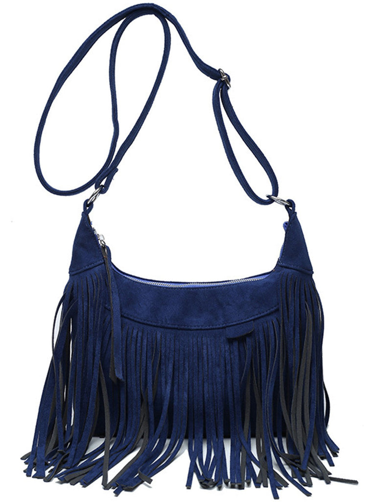 Borsa boho con frange a tracolla in pelle scamosciata