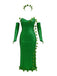 Completo con fascia multi-foglia e abito paillettes verde anni '70