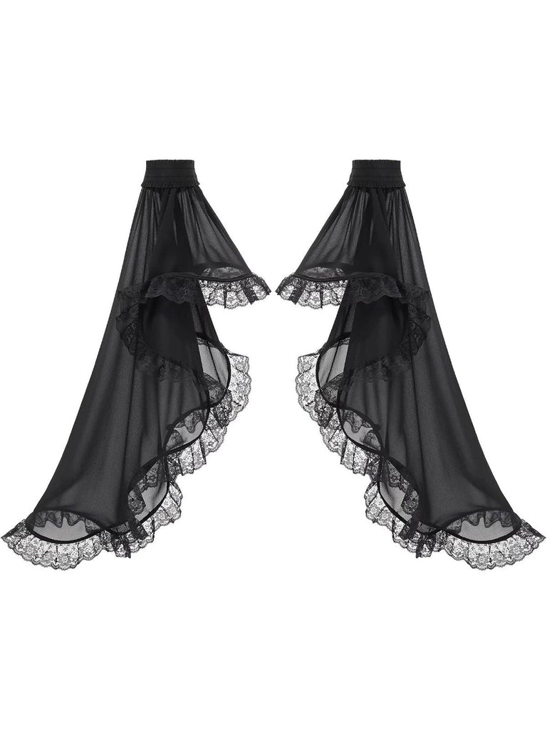 Maniche lunghe svasate in chiffon con bordi in pizzo nero